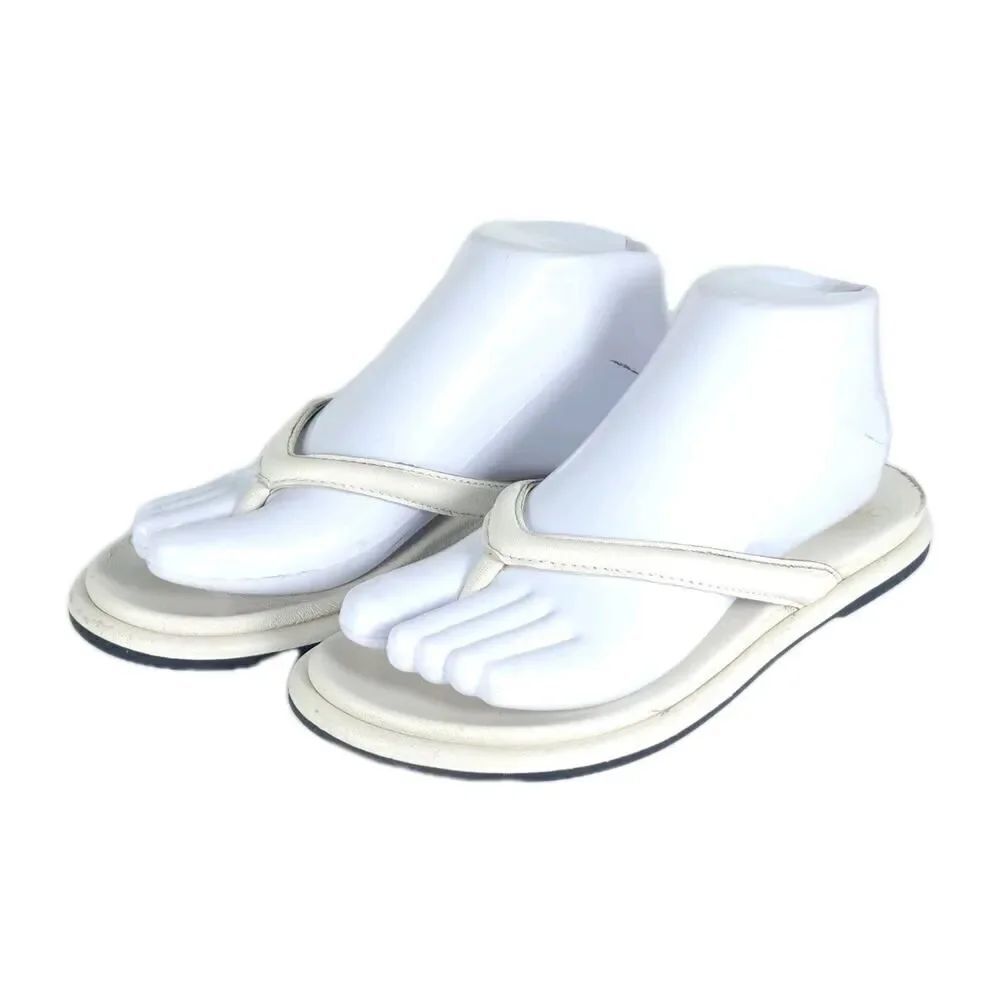 OLUKAI Women's Tiare US7 White Leather Slip-On Flat Flip Flops Thong Sandals